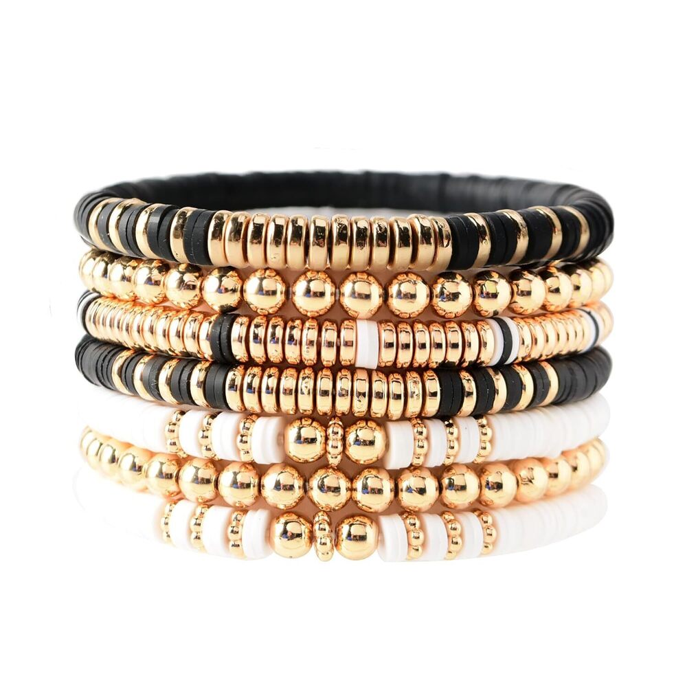 Black Surfer Heishi Clay Bead Bracelets for Women Bohemian Stackable